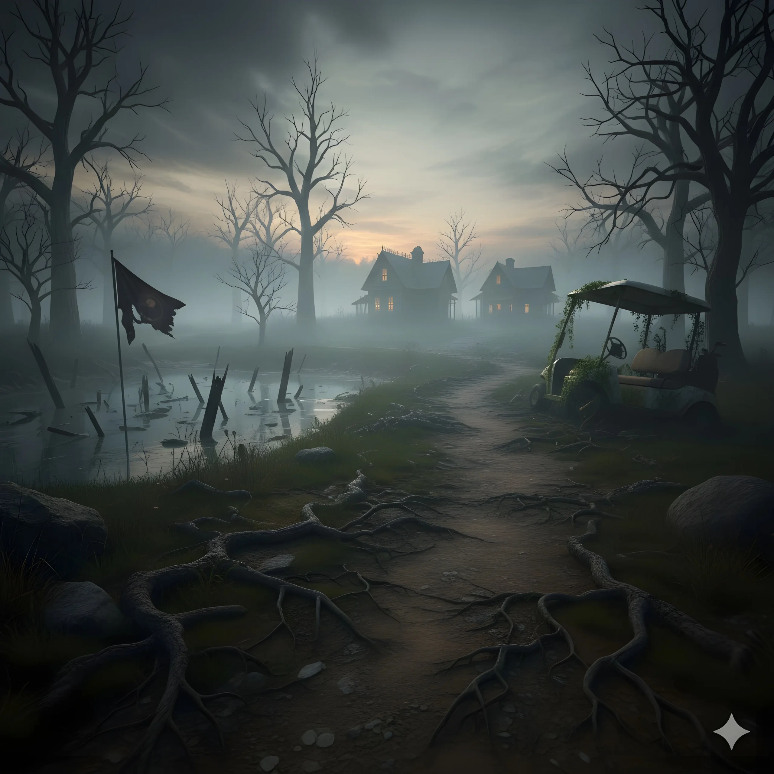 Spooky golf course scene