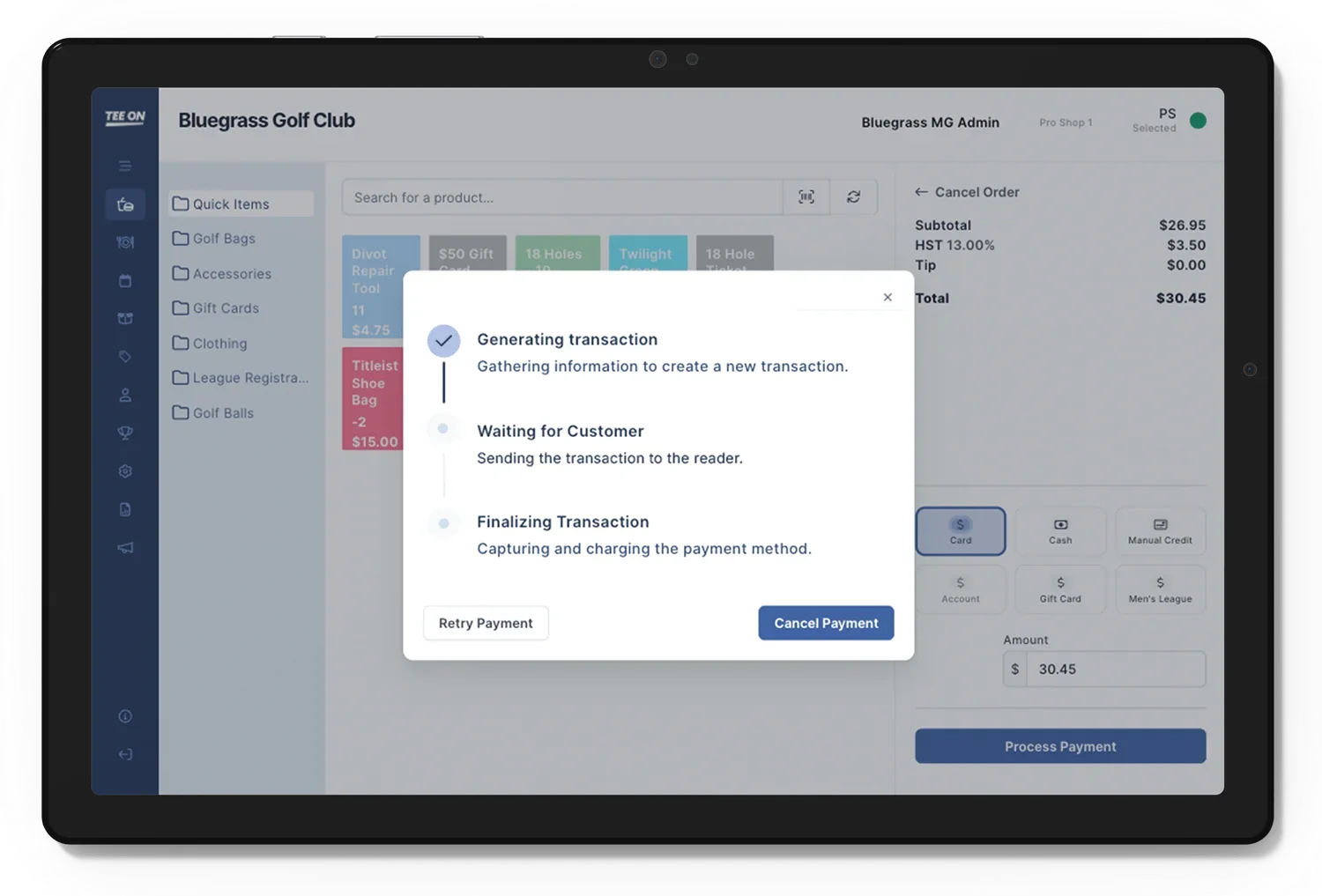 Tee On Cloud payments interface on desktop