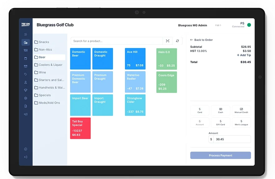 Tee On point of sale system on a tablet