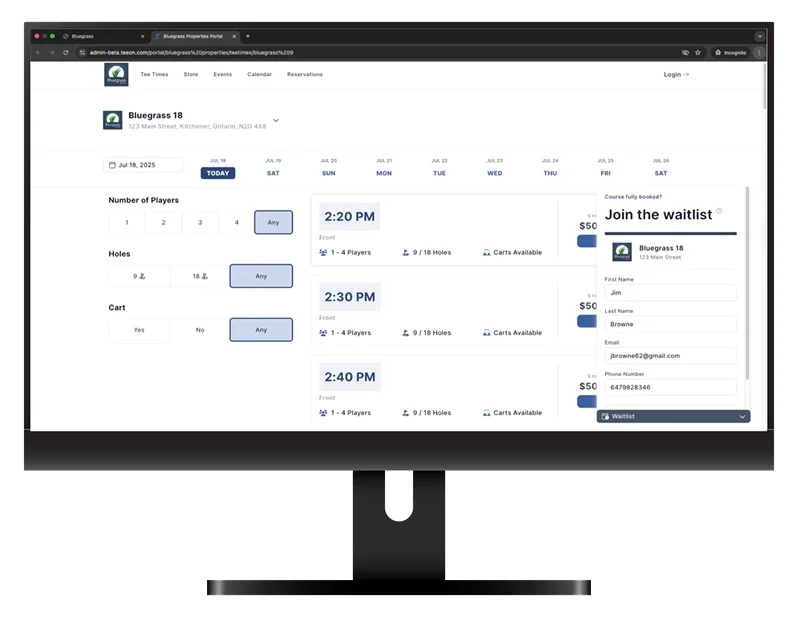 Waitlist desktop interface